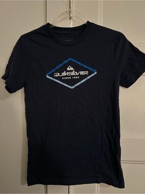 Quiksilver Navy Short Sleeve Logo Tee with Blue Accent